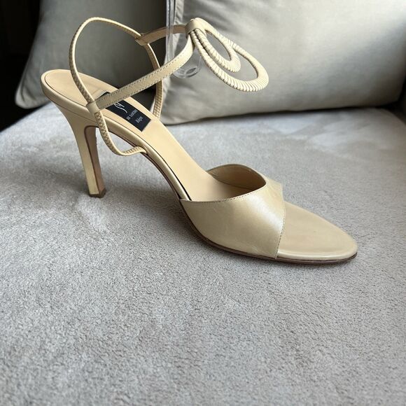 Di Sandro Bologna Neutral Tan Heeled Sandal EU 37.5 US 7-7.5 Italian Double Ring - Picture 3 of 16